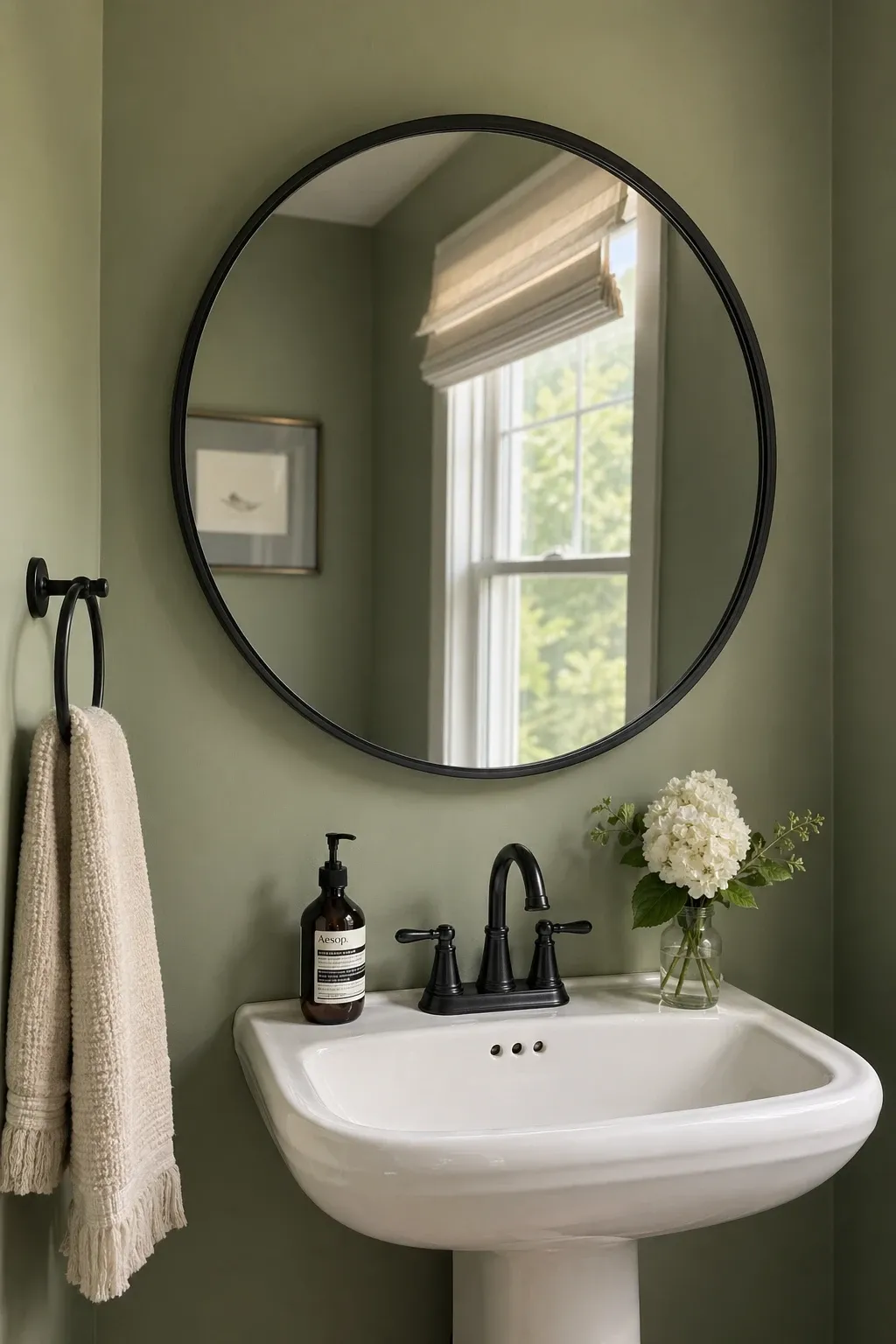 oversized statement mirror in a bathroom