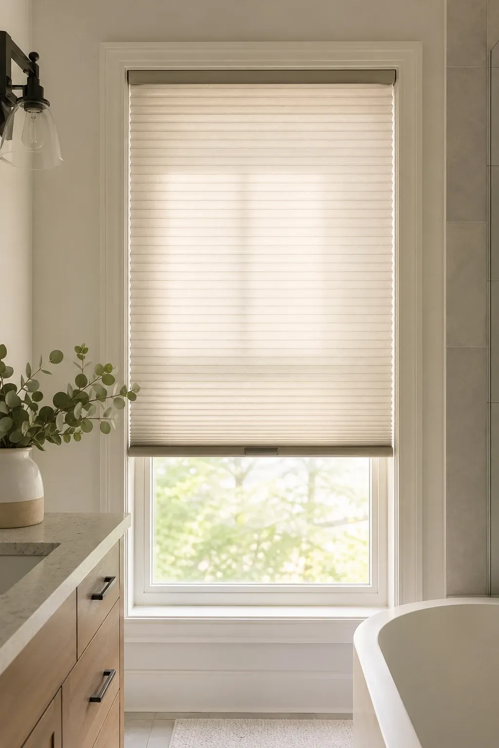 indoor plants as a screen in a bathroom