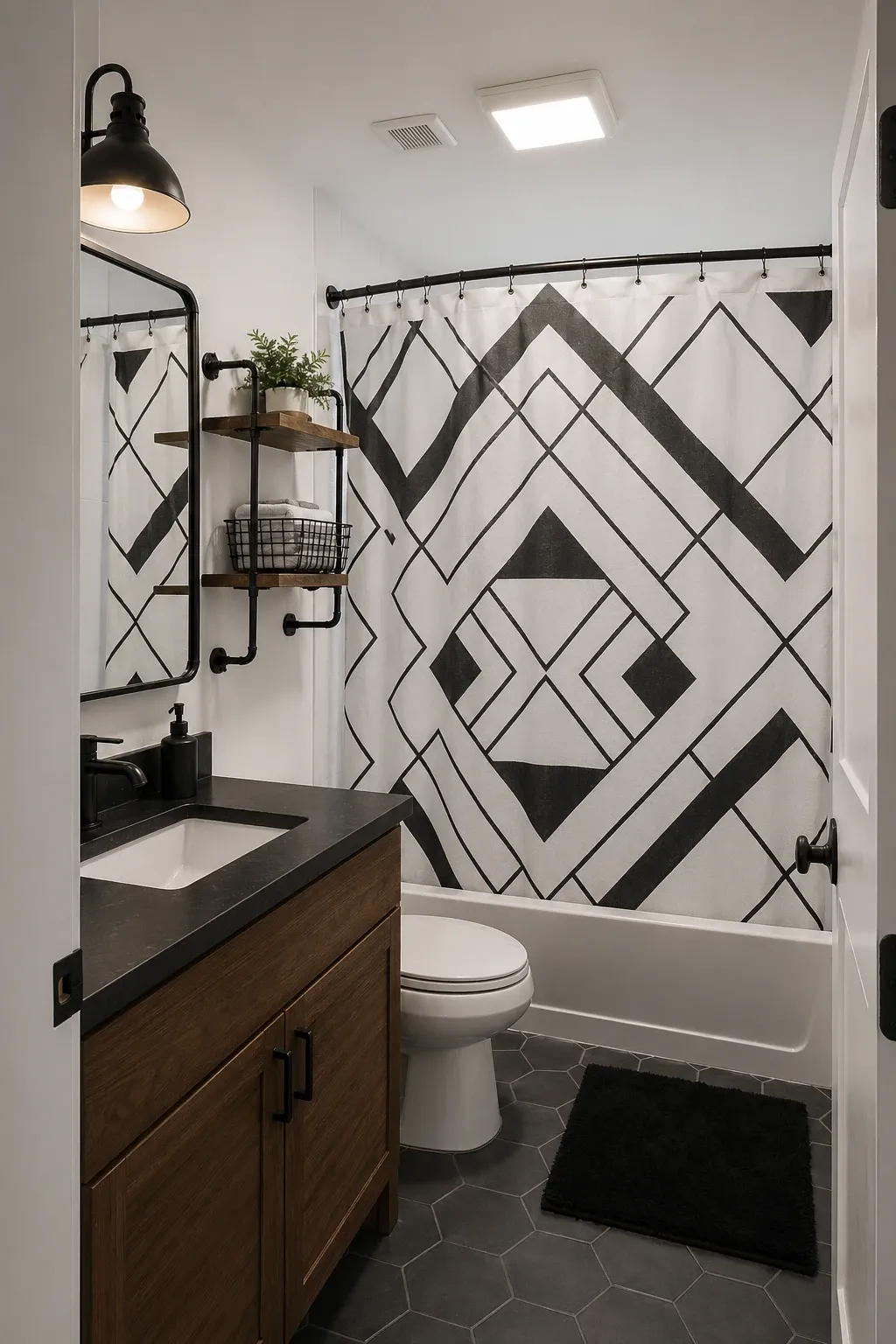 bold geometric pattern in a bathroom