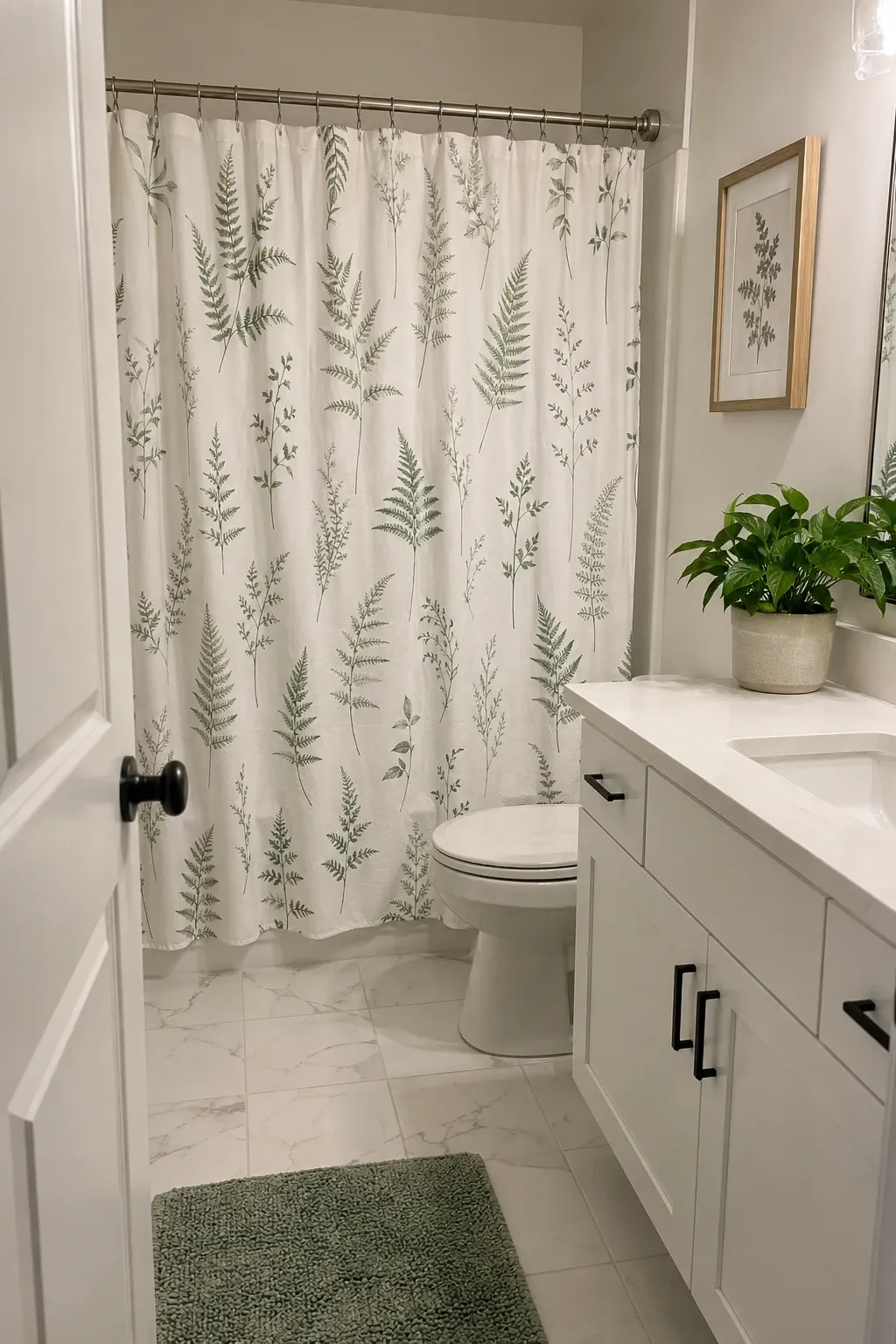 botanical print in a bathroom