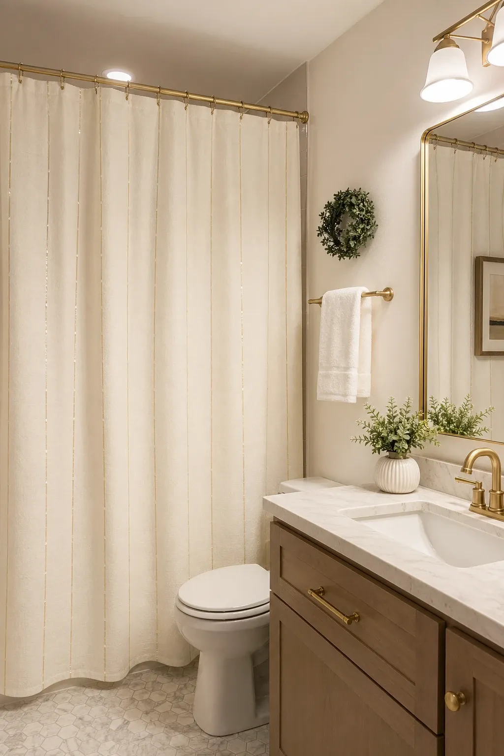 extra long curtain in a bathroom