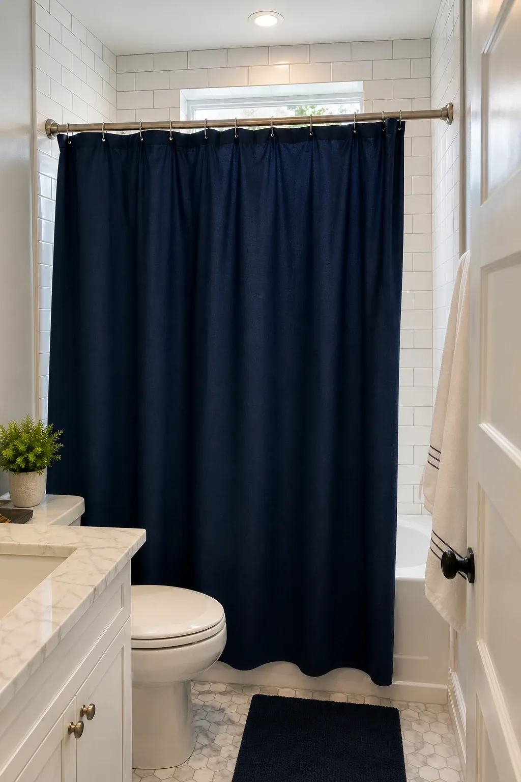 fabric with tassel trim in a bathroom