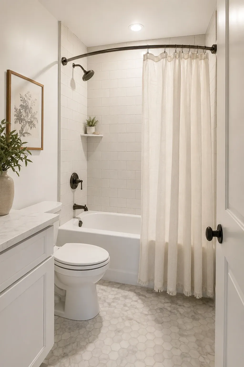 minimalist rings or hooks in a bathroom