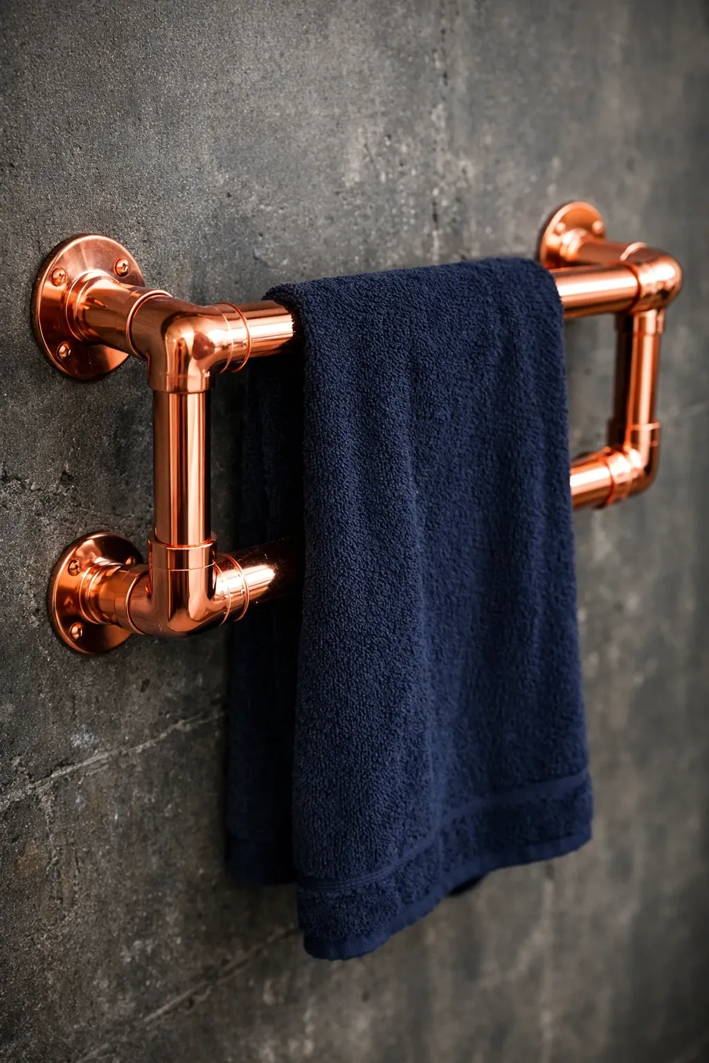 copper tube diy rack in a bathroom