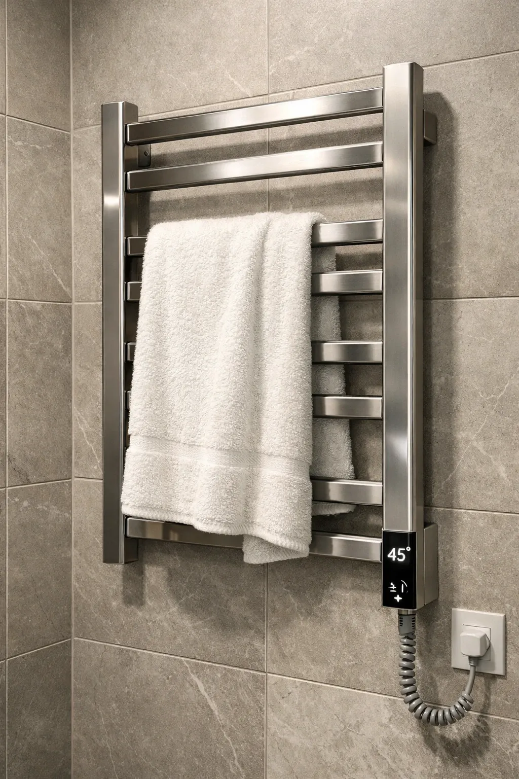heated towel rail in a bathroom