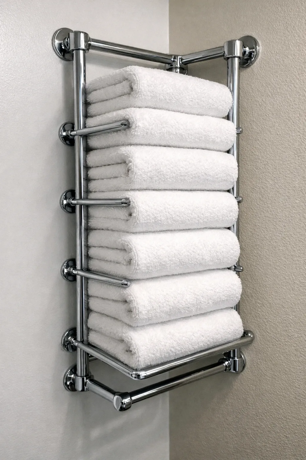 minimalist vertical hotel shelf in a bathroom
