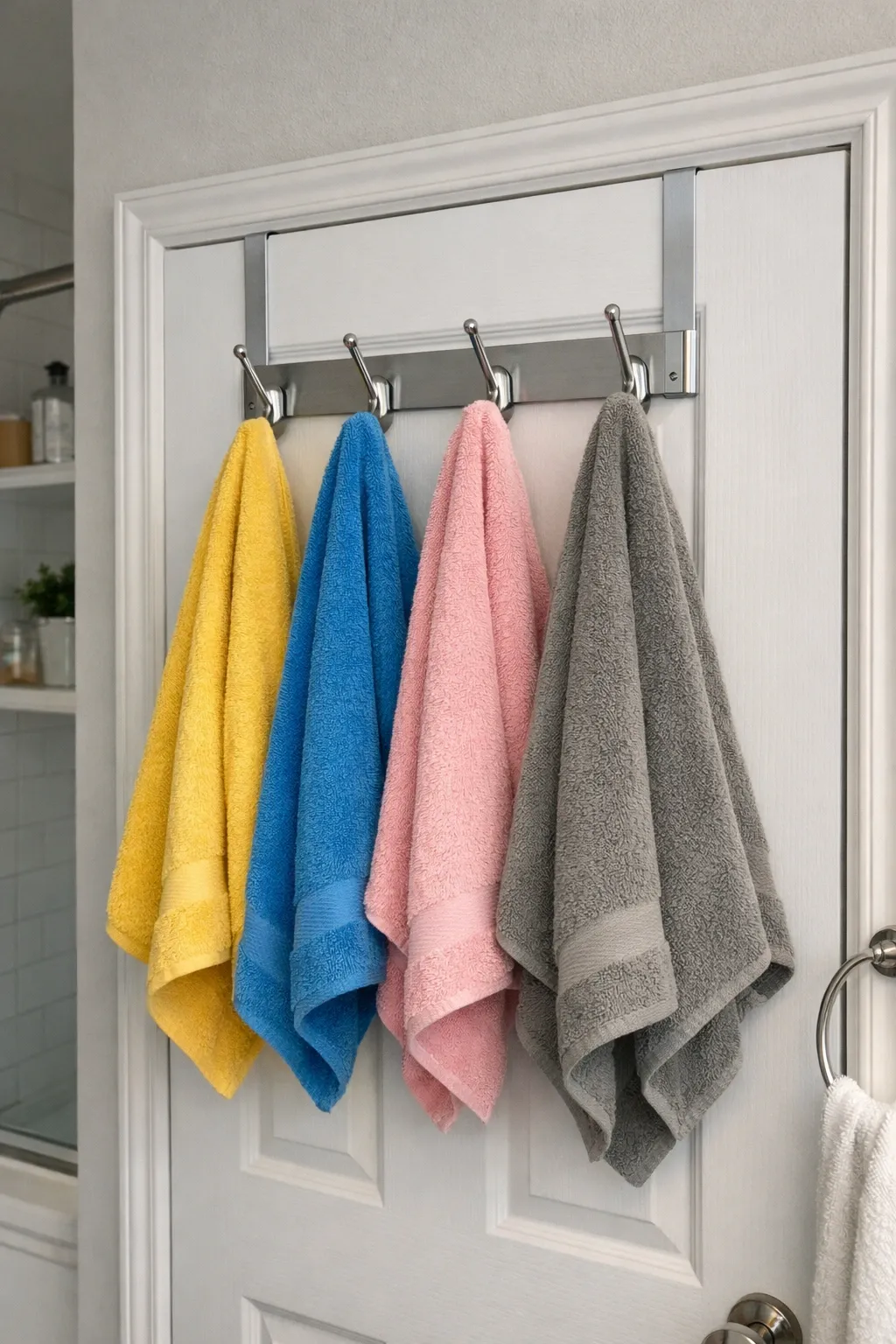 over-the-door multi-hook system in a bathroom