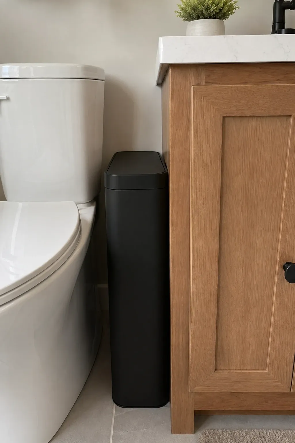 hidden cabinet pullout in a bathroom