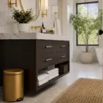 matte black step can in a bathroom