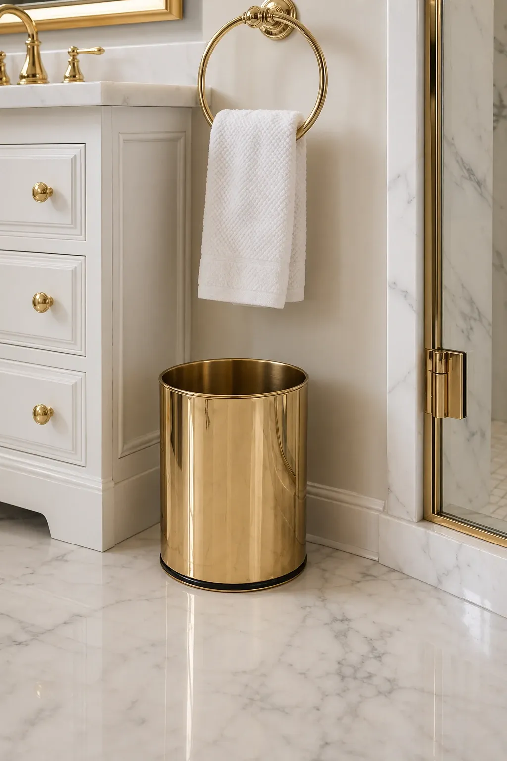 terrazzo print can in a bathroom