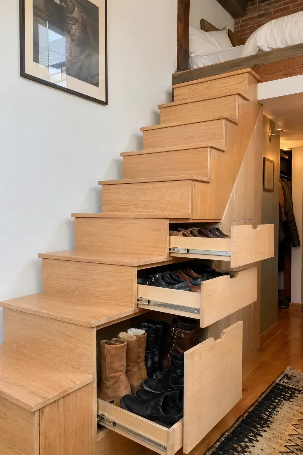 floating shoe shelves in a bedroom