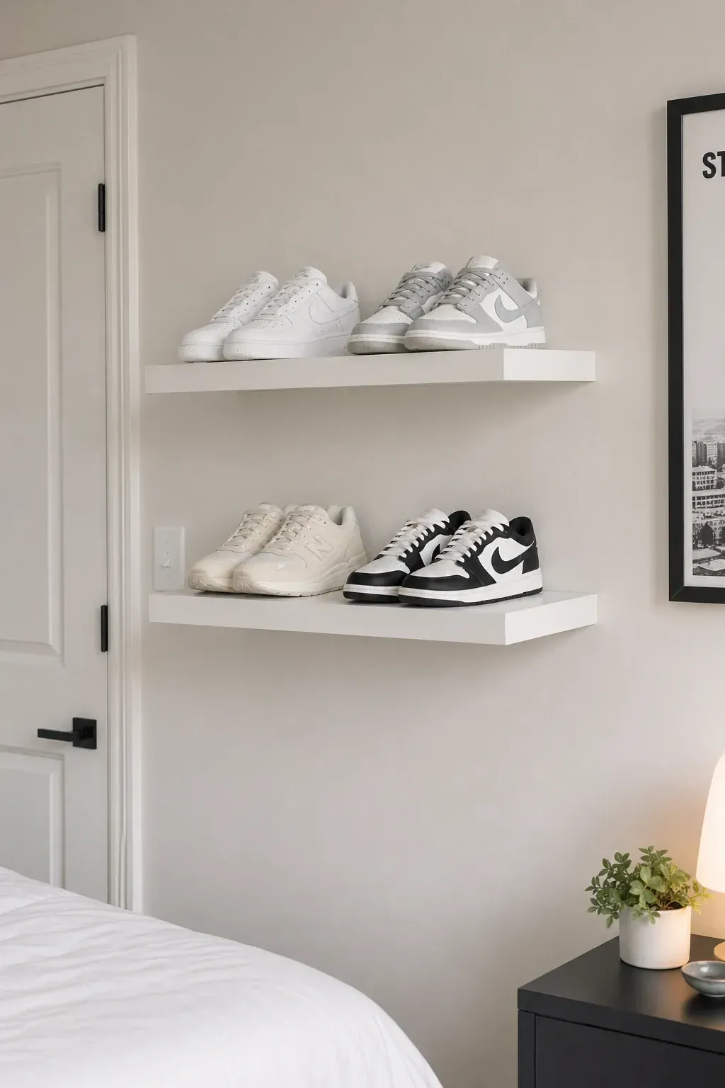 ladder shoe rack in a bedroom