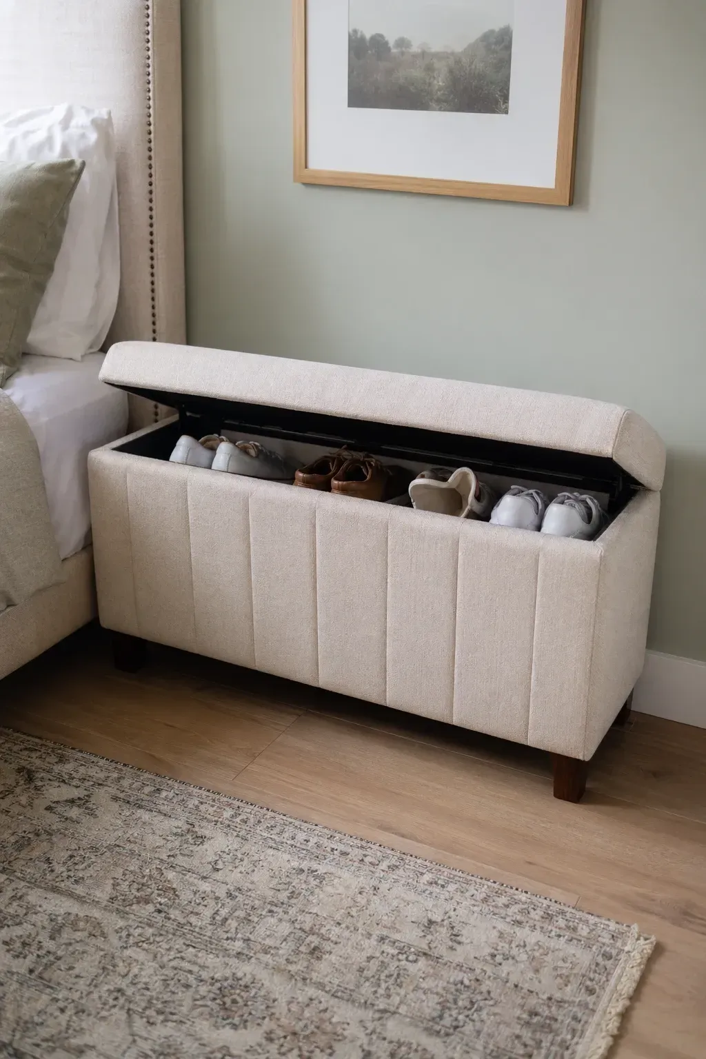 over-the-door shoe organizer in a bedroom