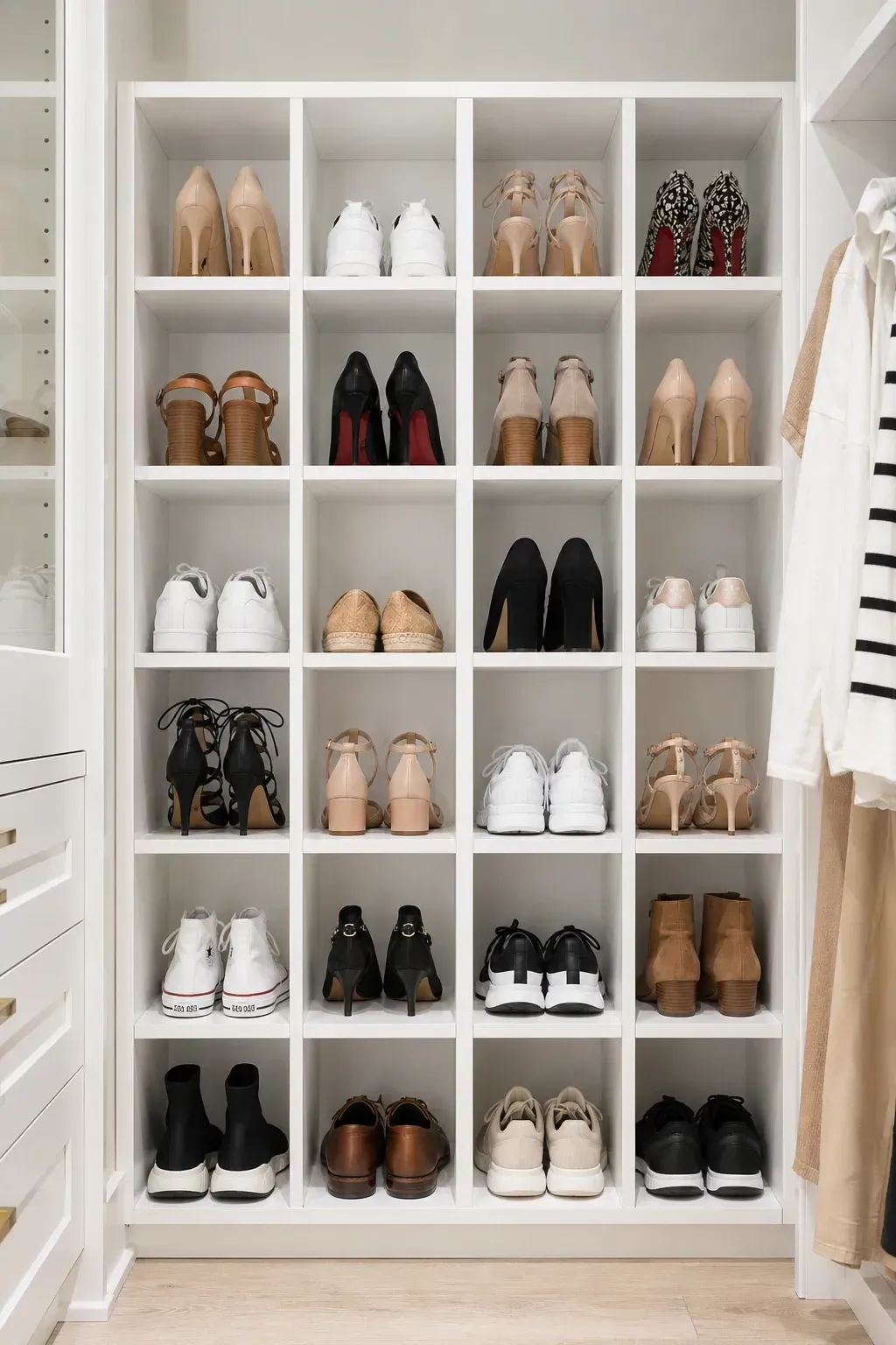 rotating shoe rack in a bedroom