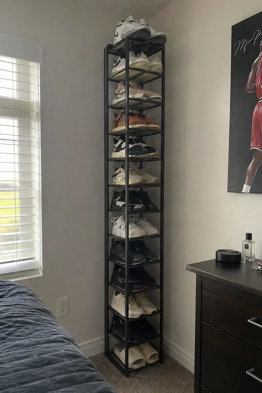 shoe tower in a bedroom