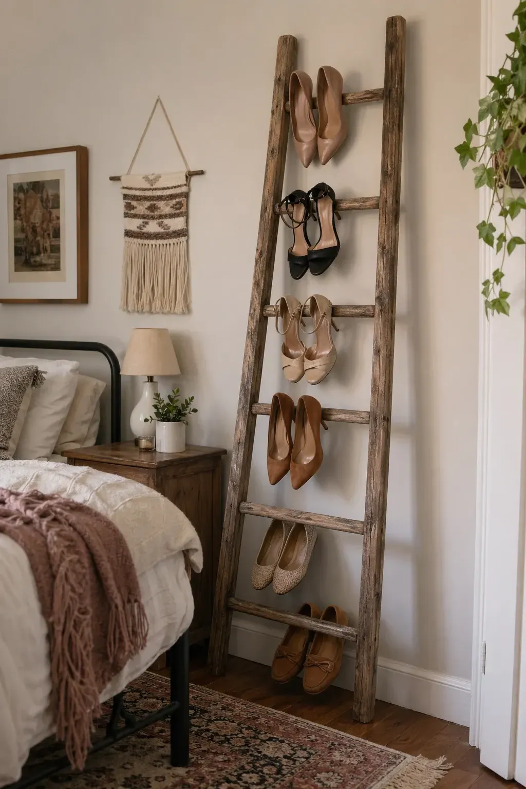 shoe tower in a bedroom
