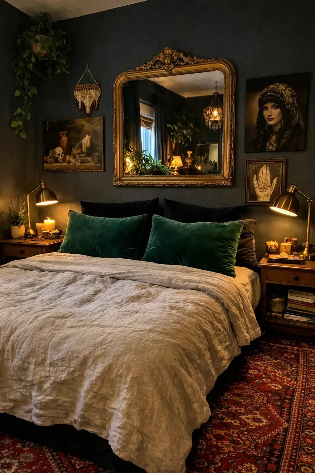 dark and moody bohemian in a bedroom