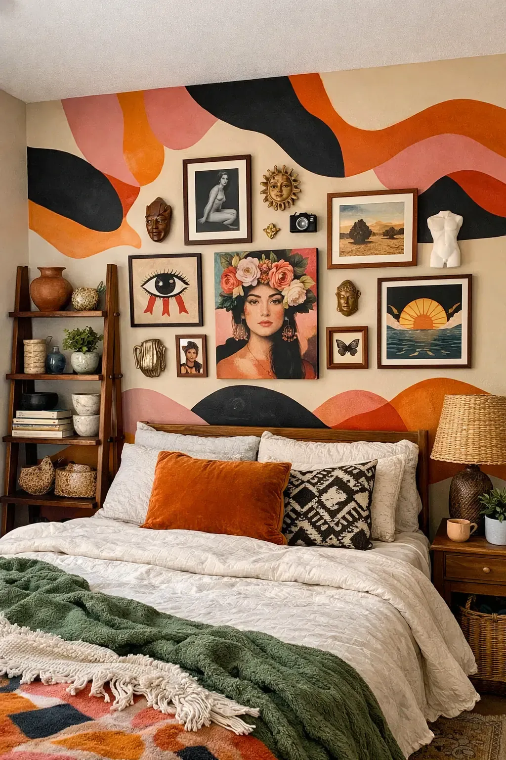 gallery wall boho in a bedroom