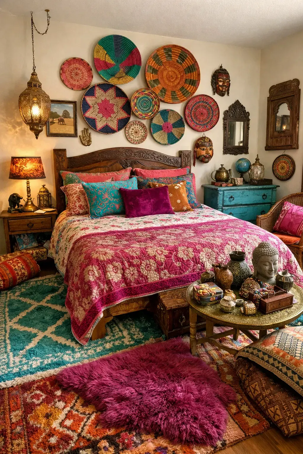 global eclectic in a bedroom