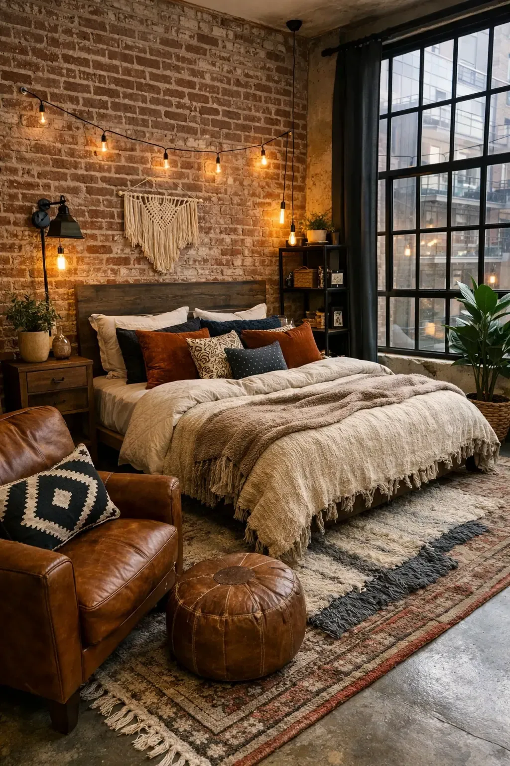 modern industrial boho in a bedroom