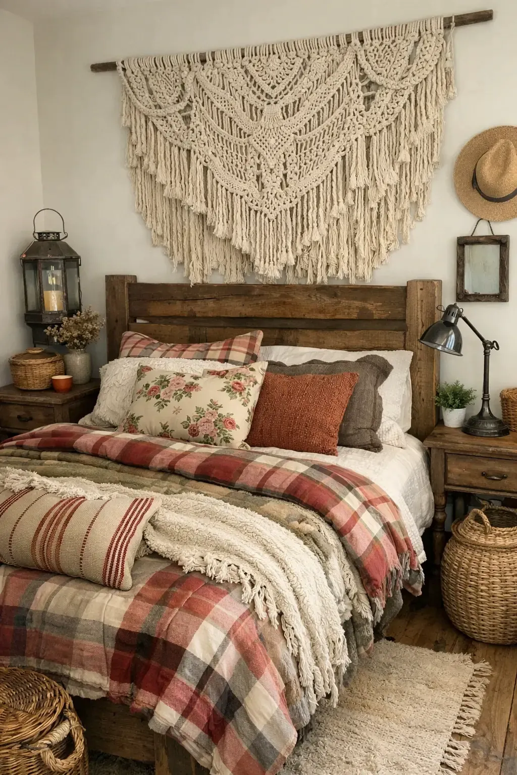 rustic farmhouse boho in a bedroom