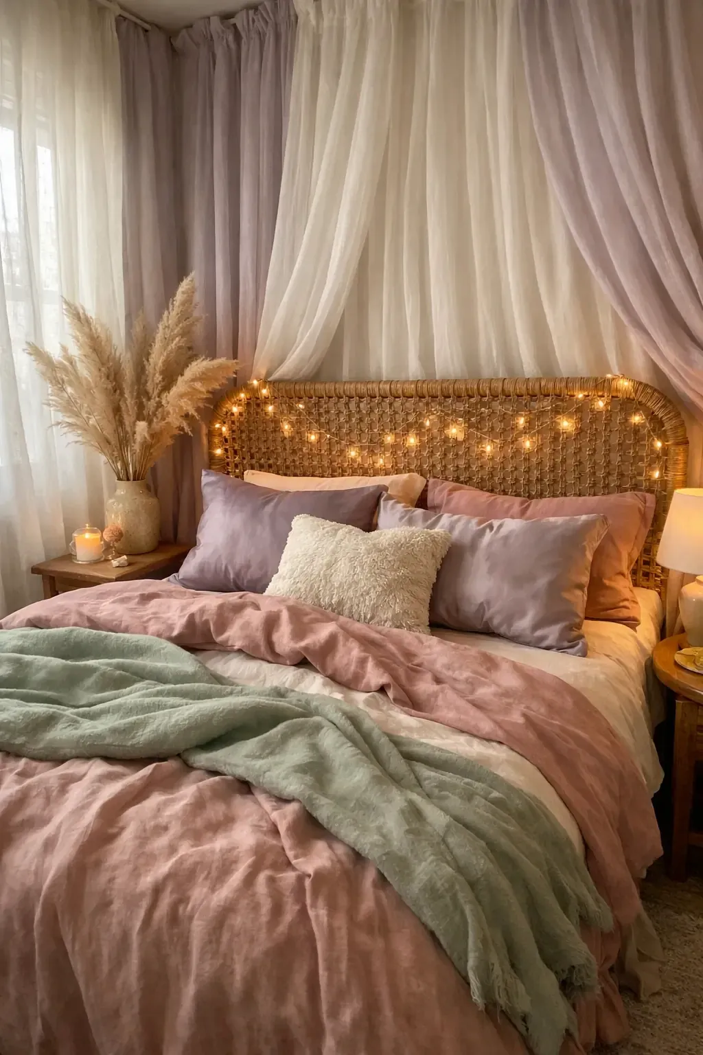 soft pastel boho in a bedroom