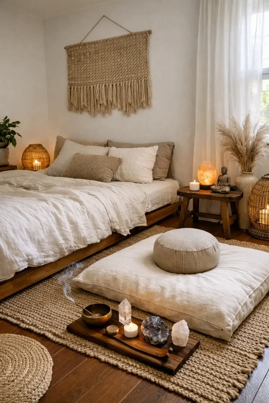 the zen meditation room in a bedroom