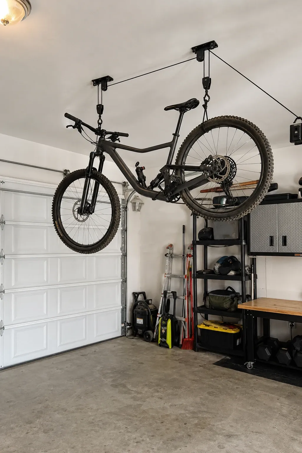 bike hoist in a garage