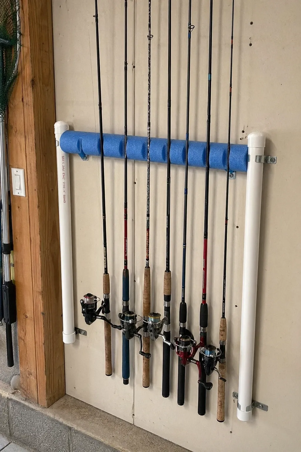 diy long-handle tool organizer in a garage