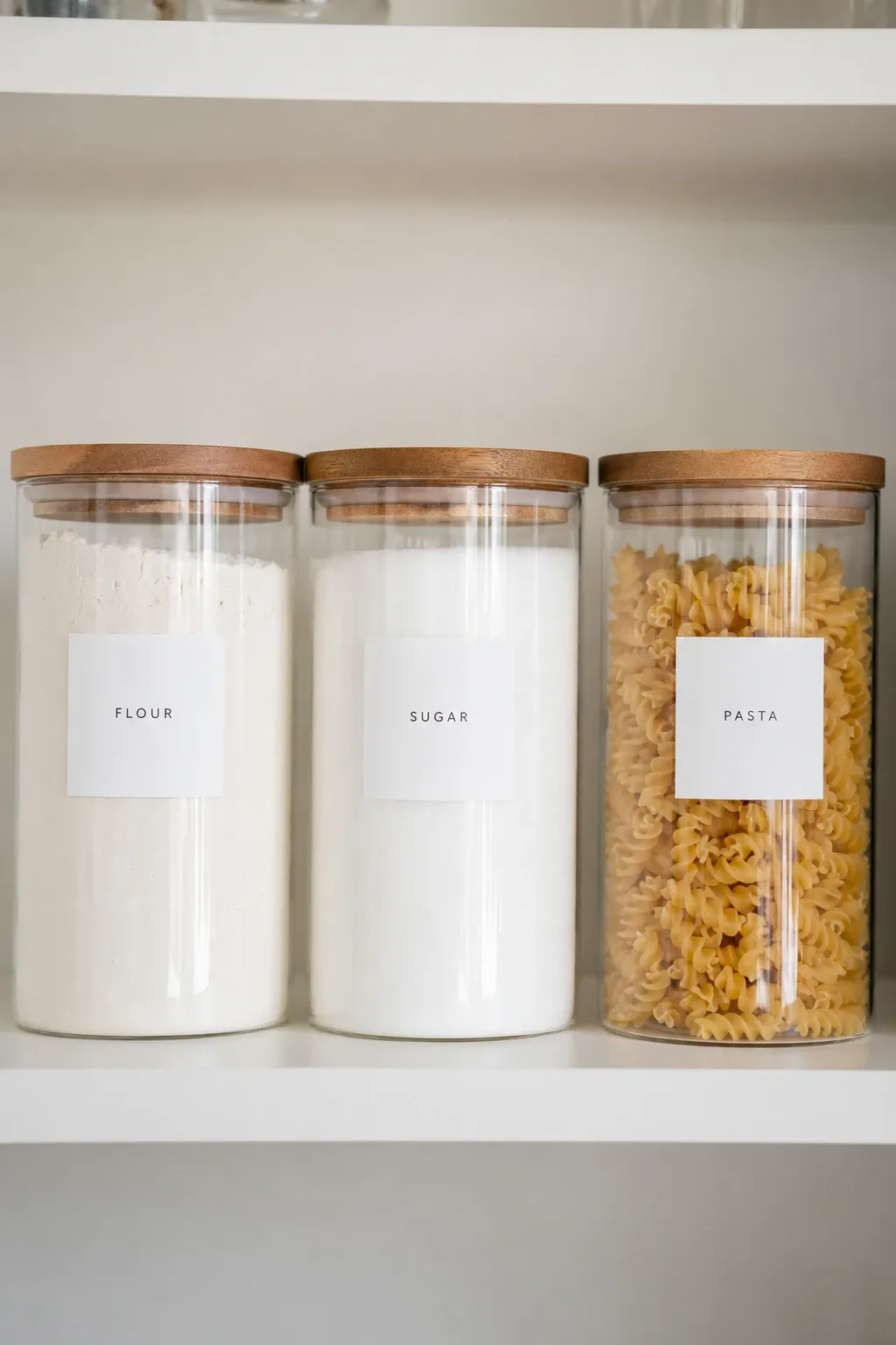 airtight dry food containers in a closet