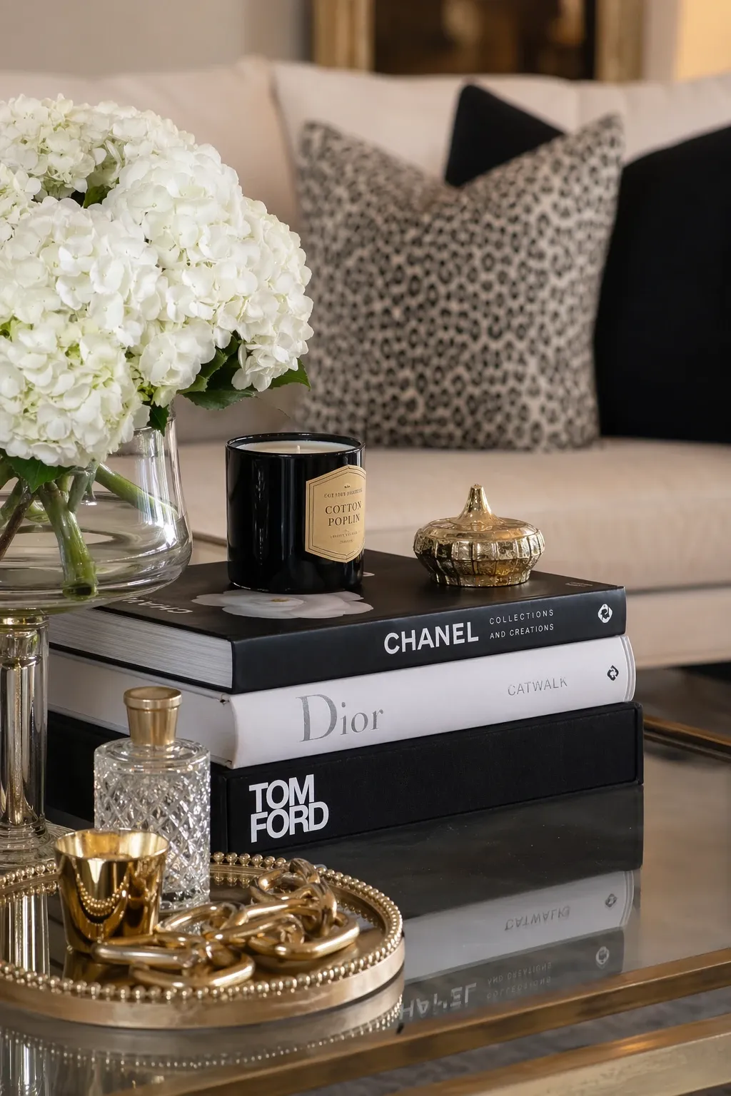 gold accents with white flowers