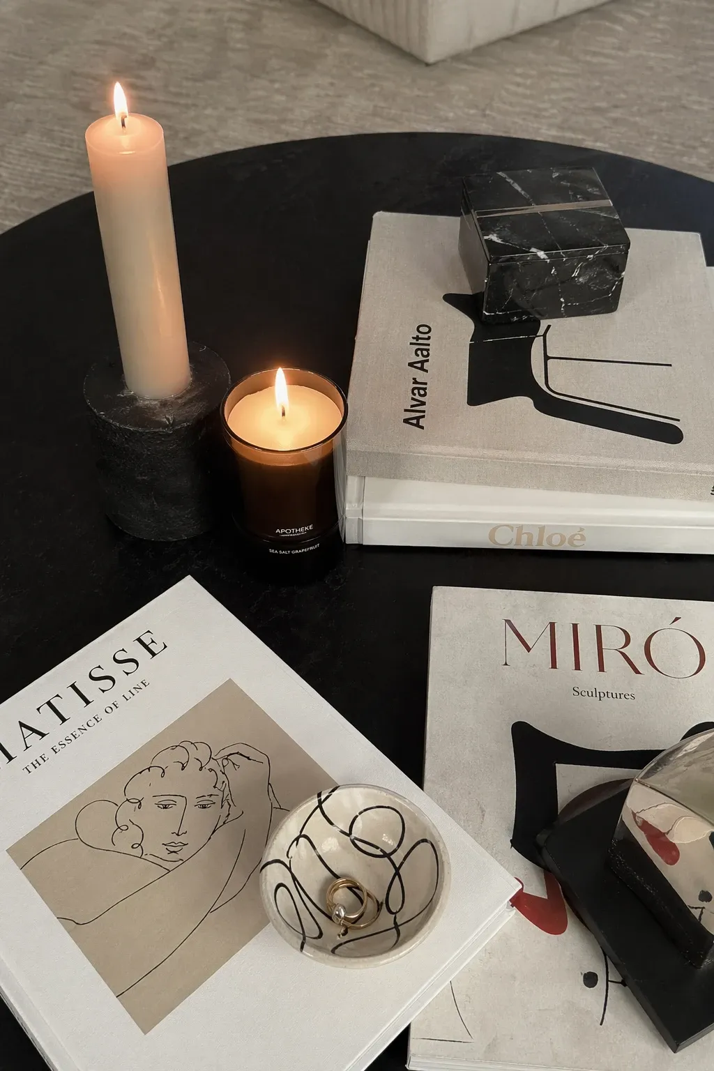 large candles and modern art