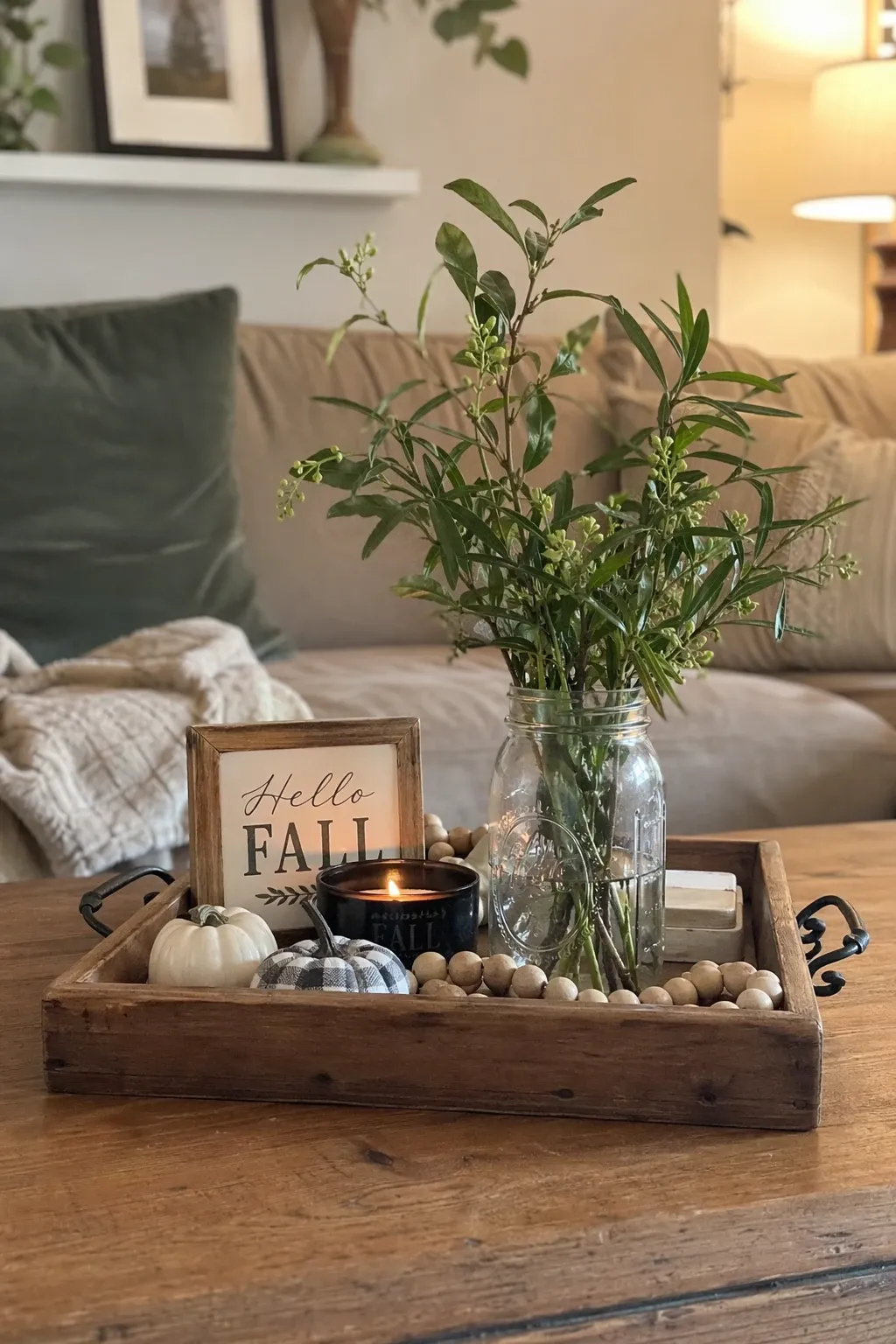 wooden tray with seasonal touches
