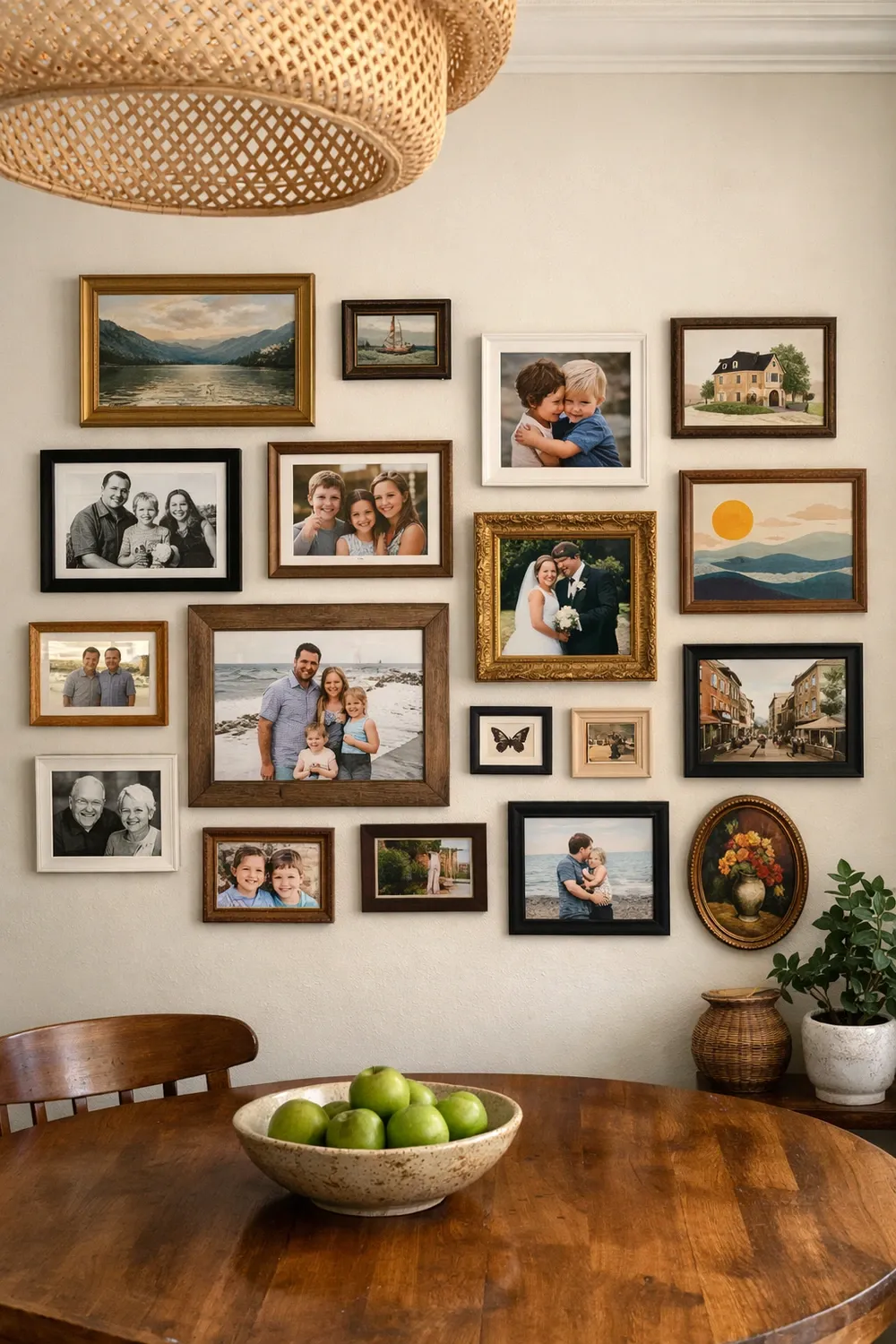 personal gallery wall in a dining room