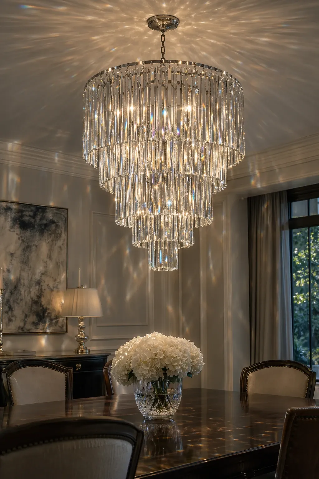 classic crystal chandelier in a dining room
