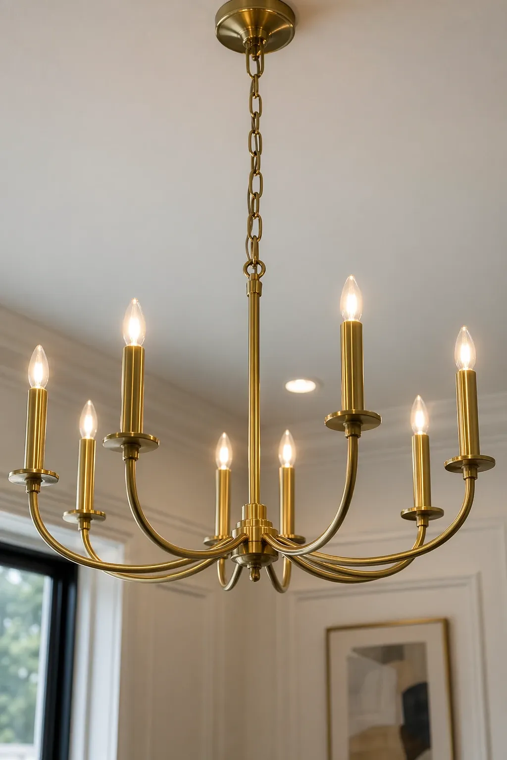 modern candle-style chandelier in a dining room