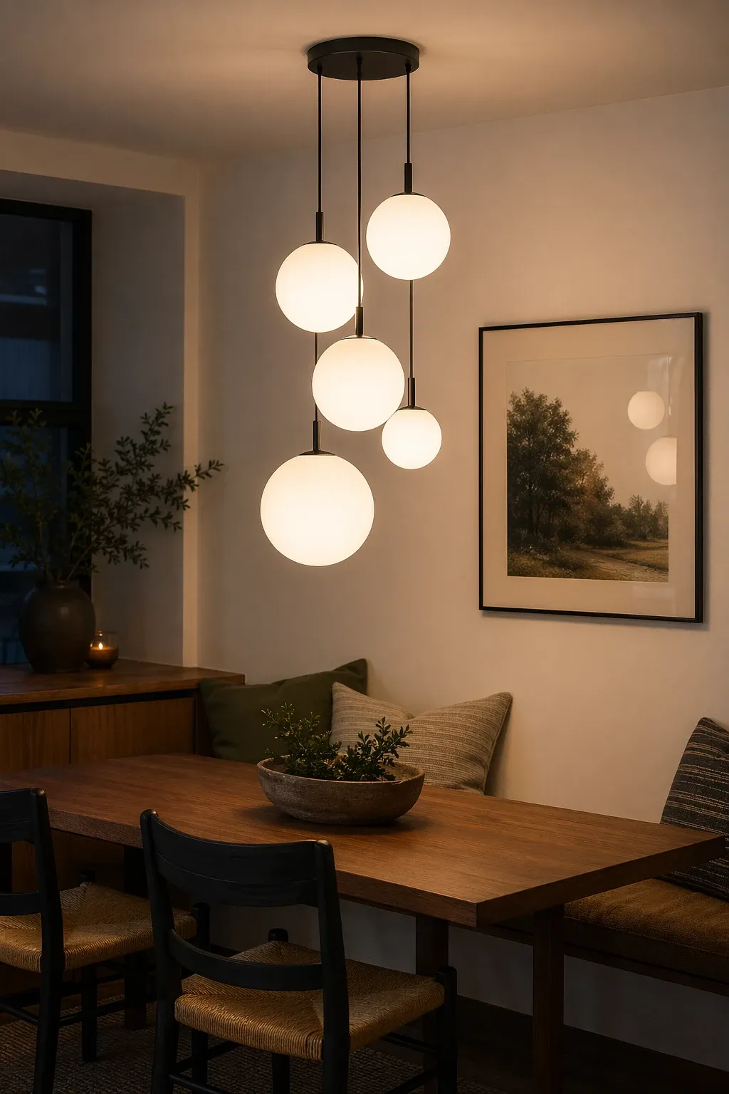 soft globe lights in a dining room