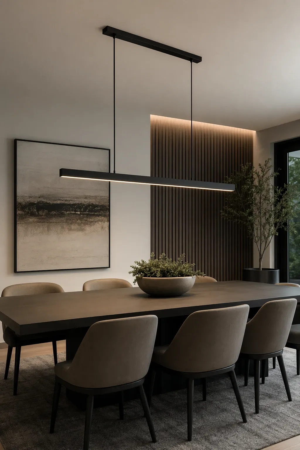 statement linear pendant in a dining room
