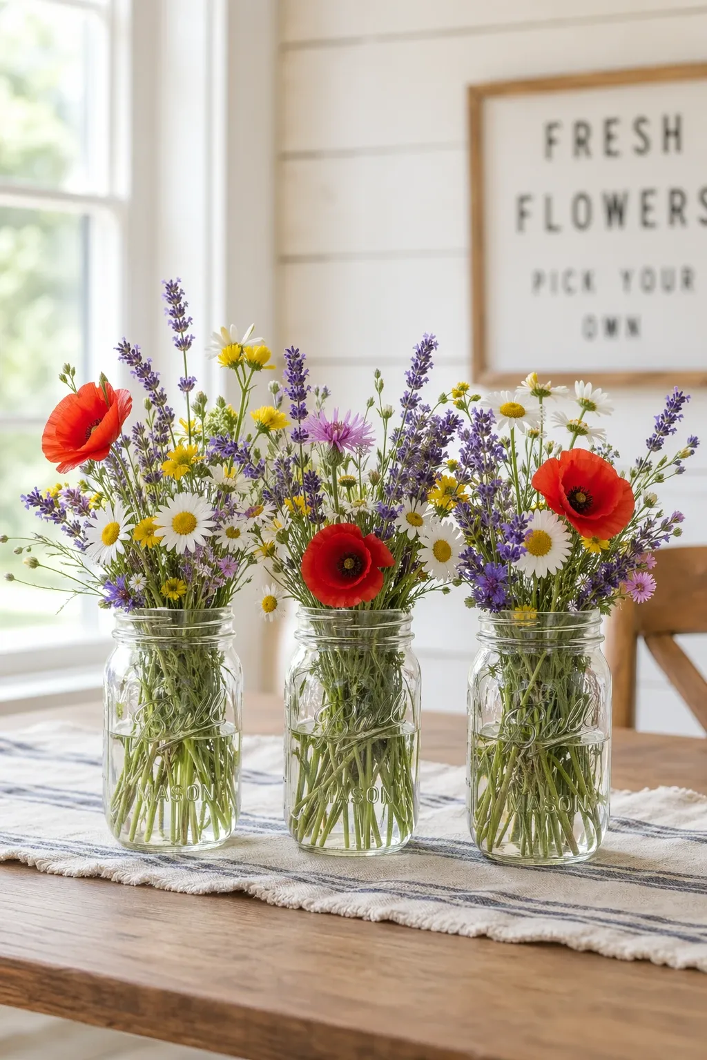 mason jars with wildflowers