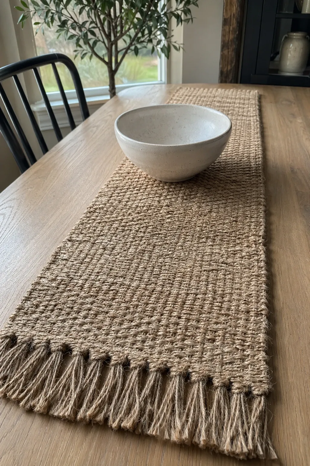 woven runner with natural textures
