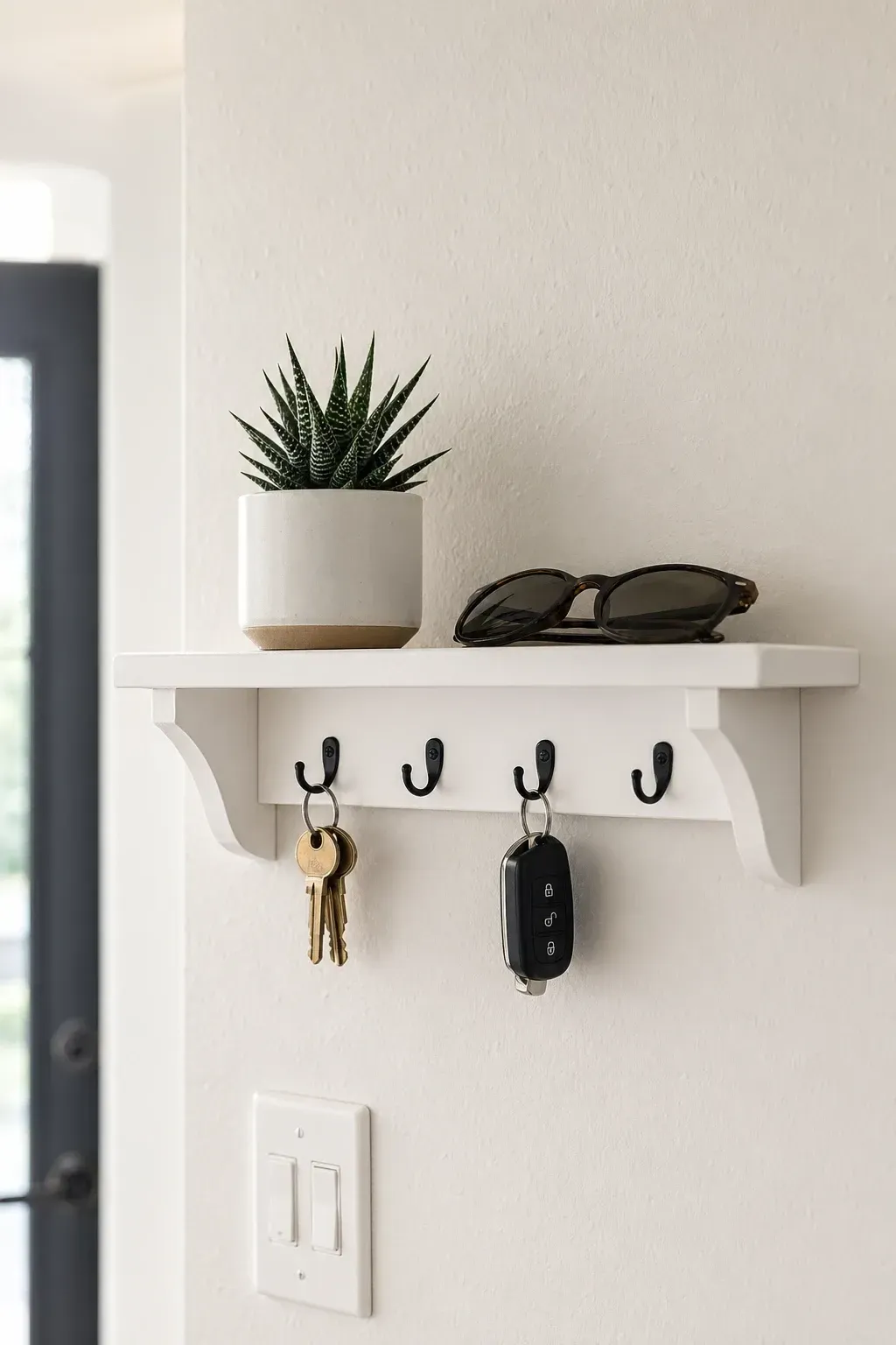 decorative key hook shelf in a entryway