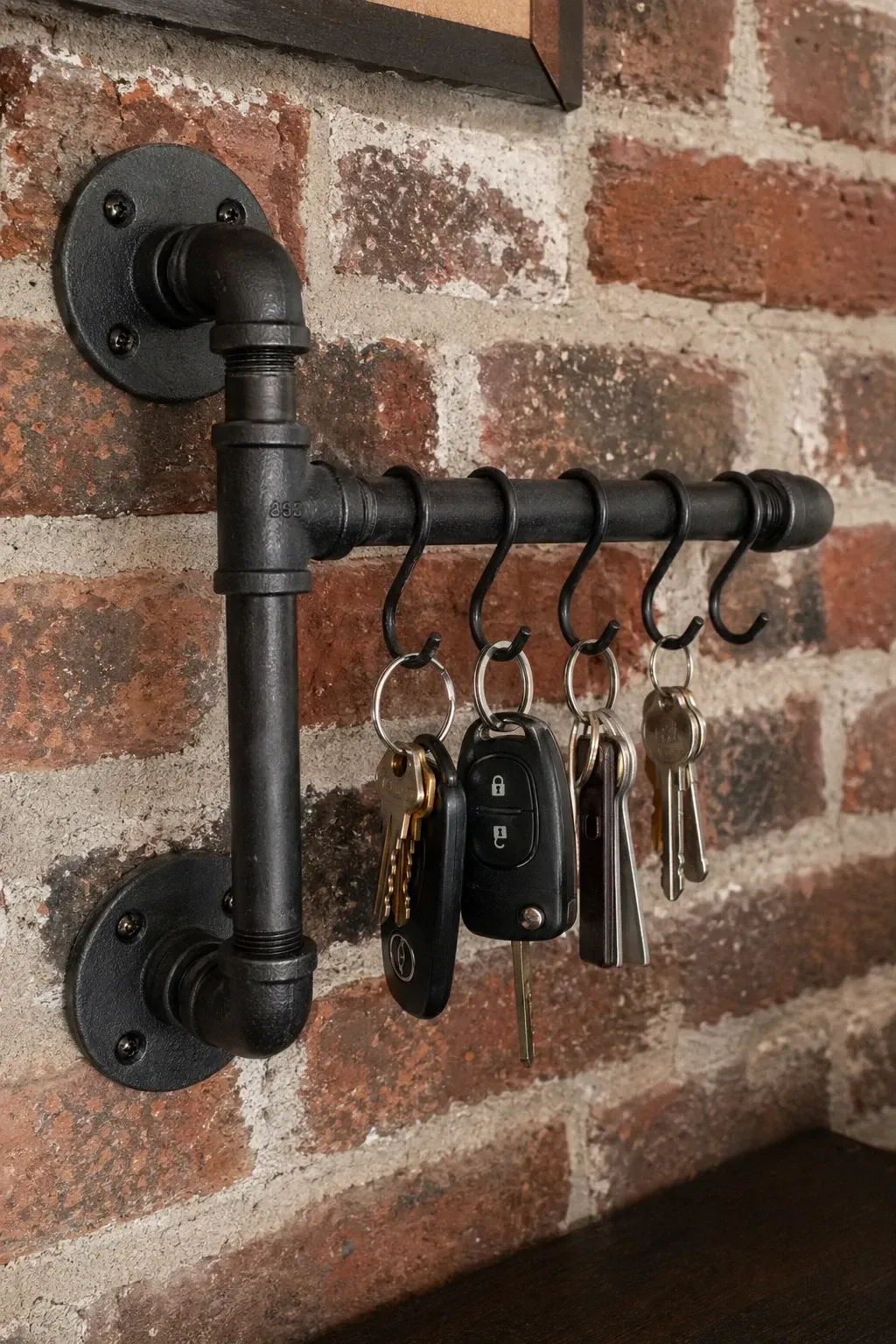 industrial pipe key rack in a entryway