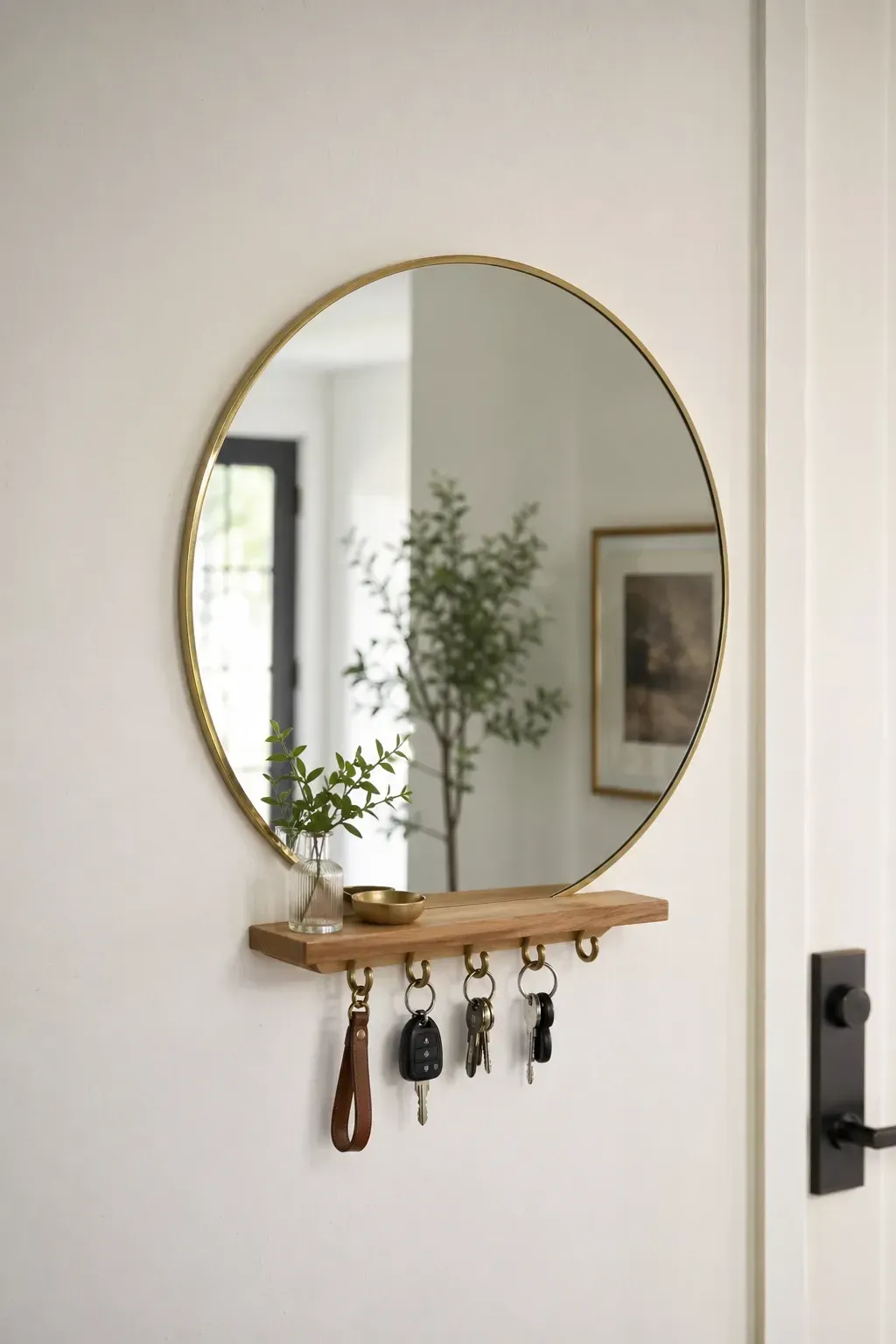 key holder with integrated mirror in a entryway
