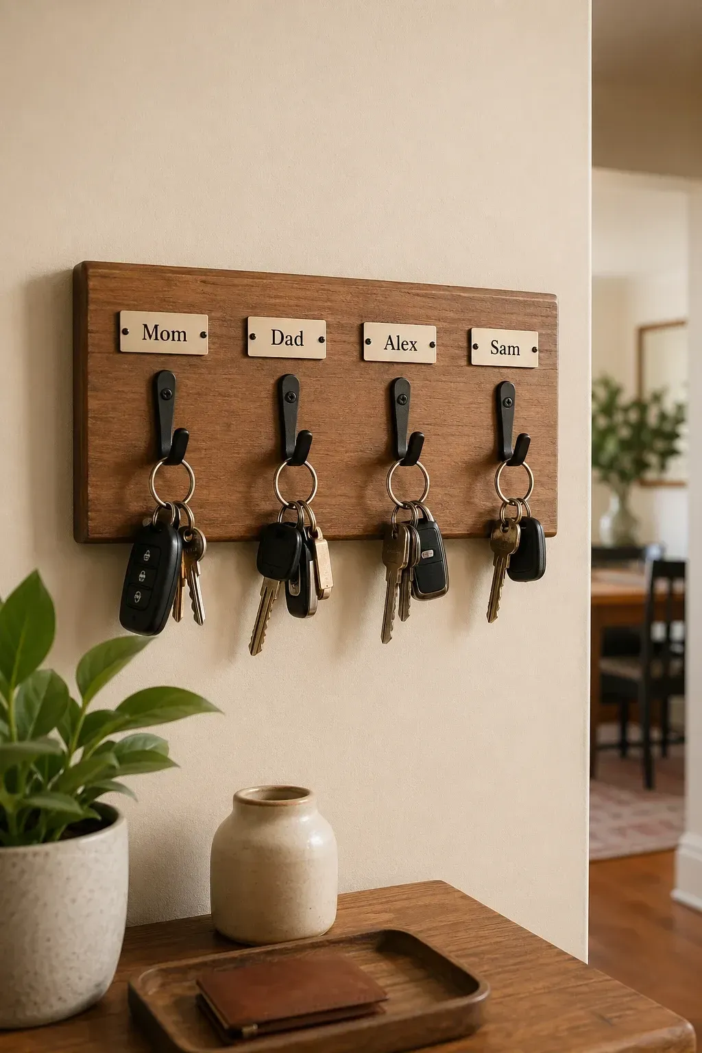 personalized family key station in a entryway