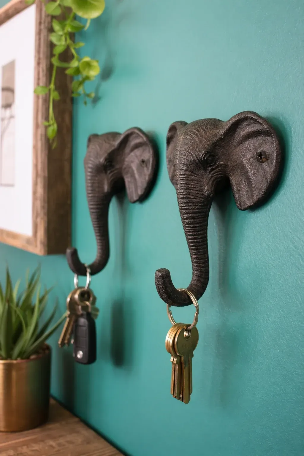 whimsical animal-shaped hooks in a entryway