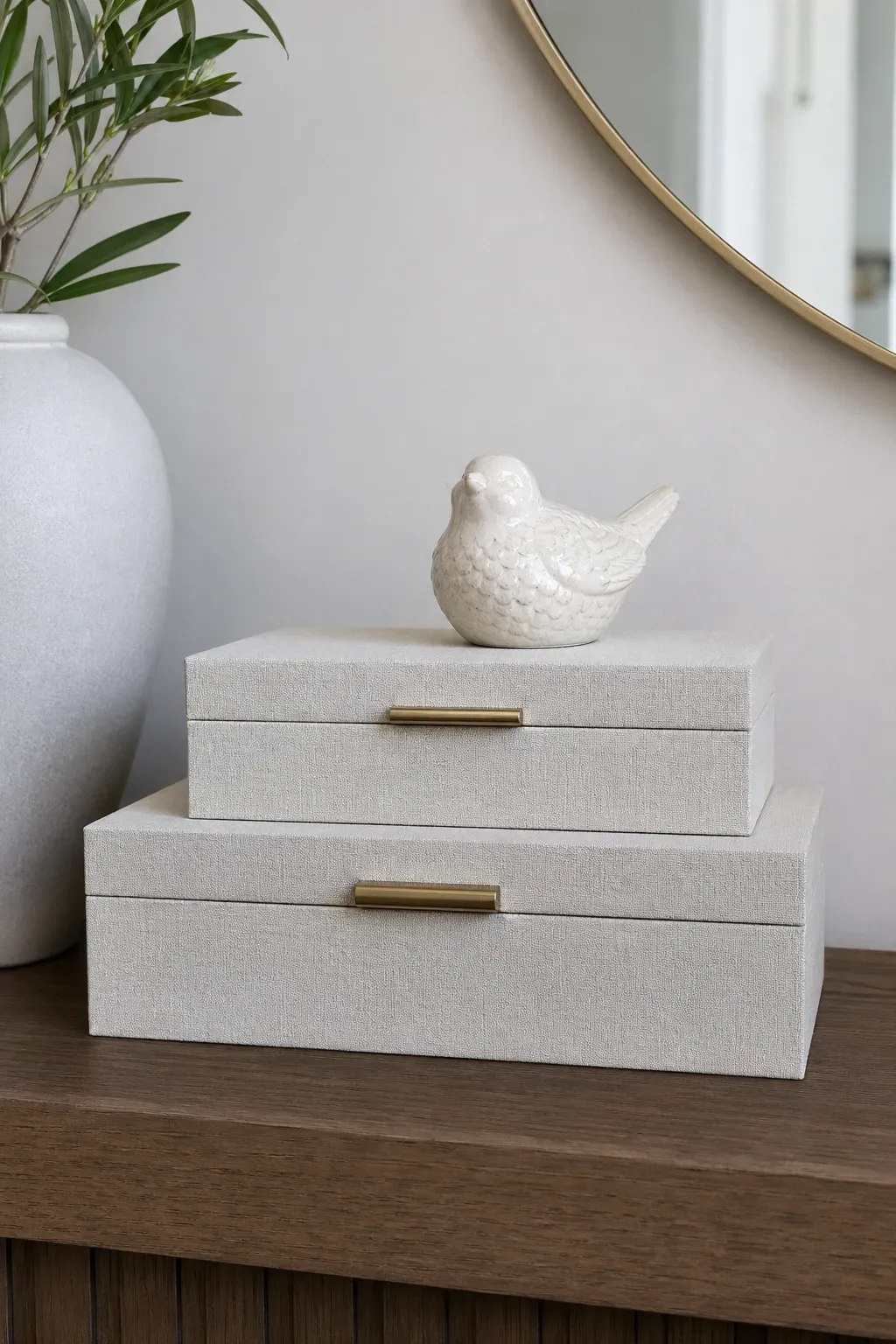decorative boxes in a entryway