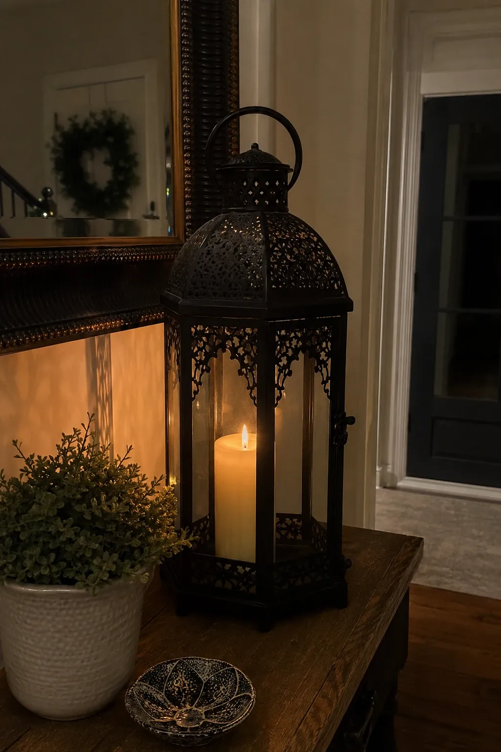 decorative lantern in a entryway