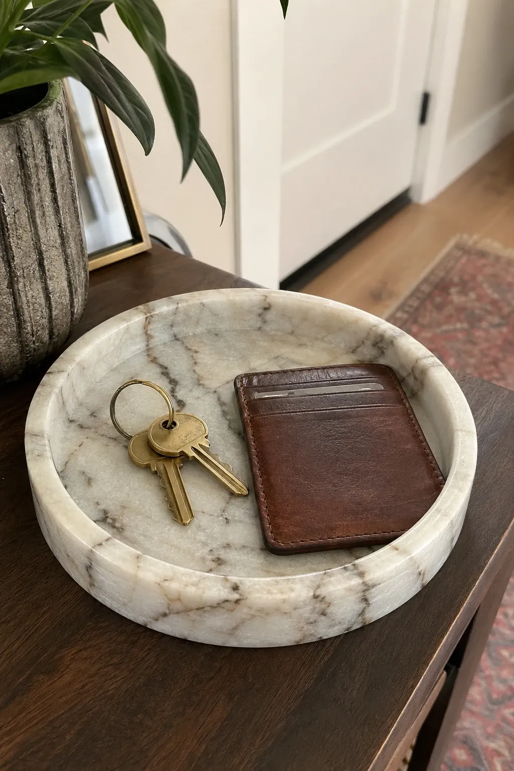decorative tray in a entryway