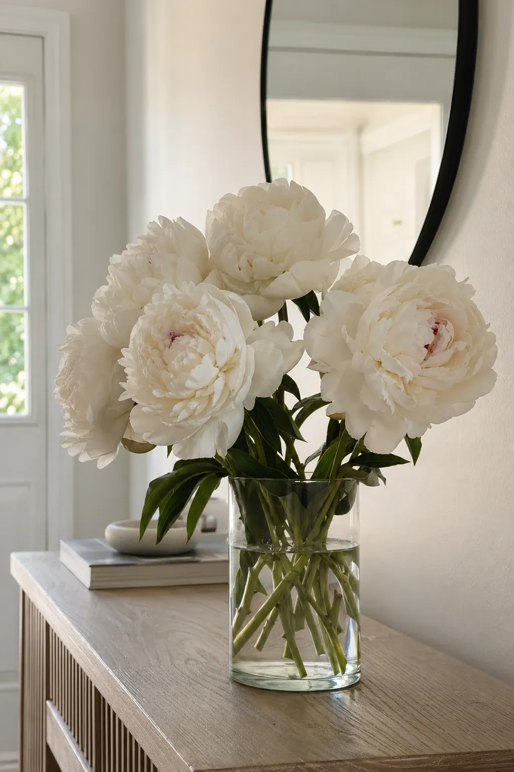 fresh flowers or greenery in a entryway