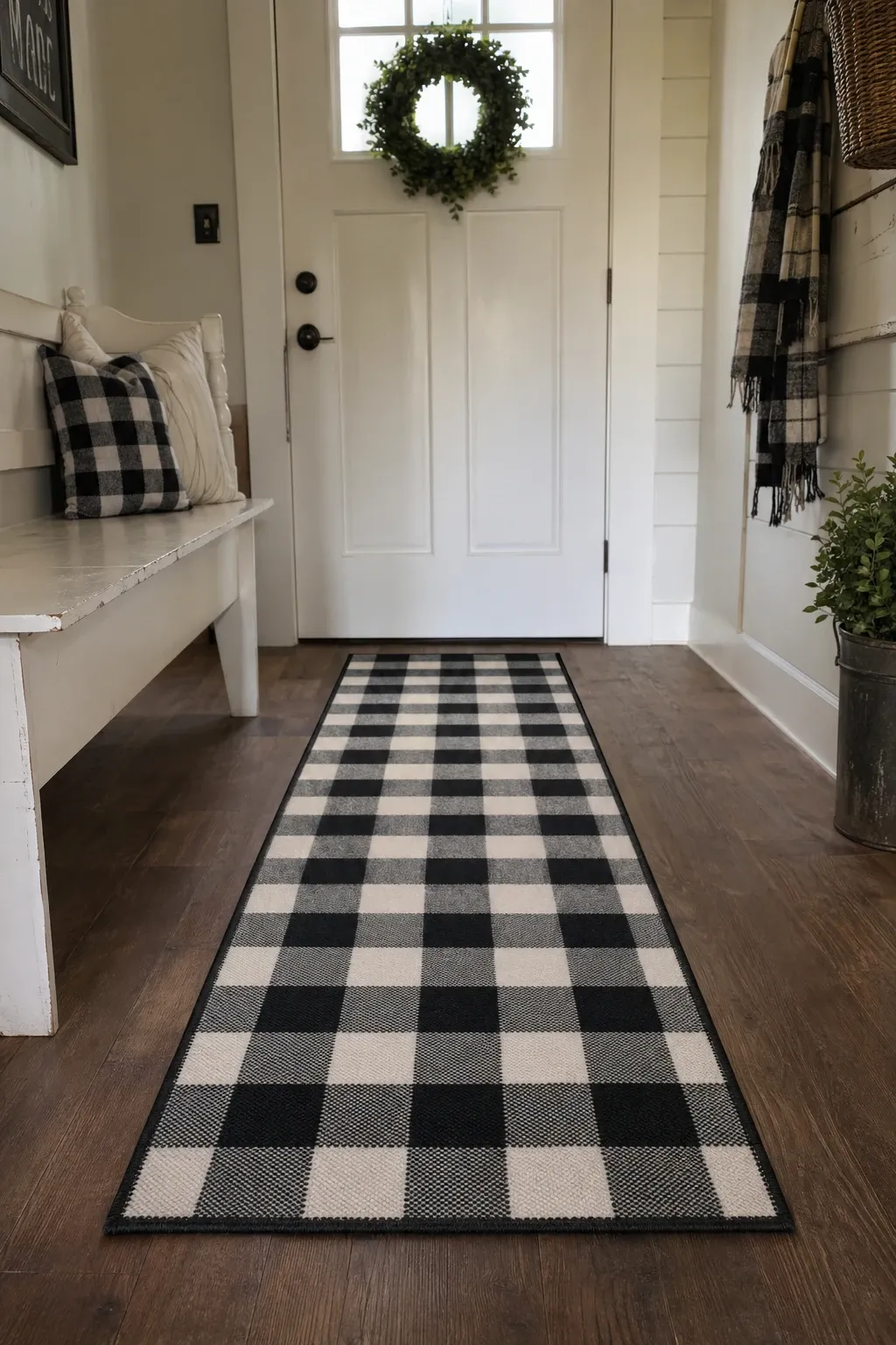 farmhouse plaid in a entryway